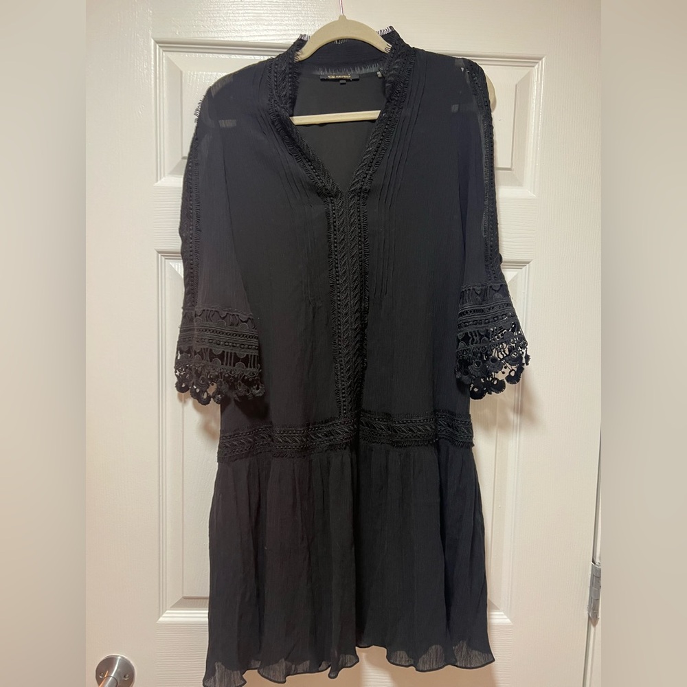 Kobi Halperin Black Drop Waist Dress Silk And Cotton Medium open shoulder